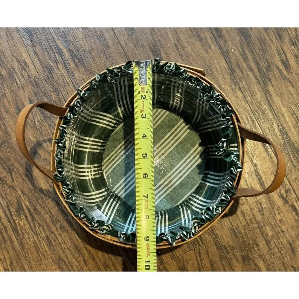 Longaberger Basket 1999 Red Green Woven Green Striped Liner Plastic Protector